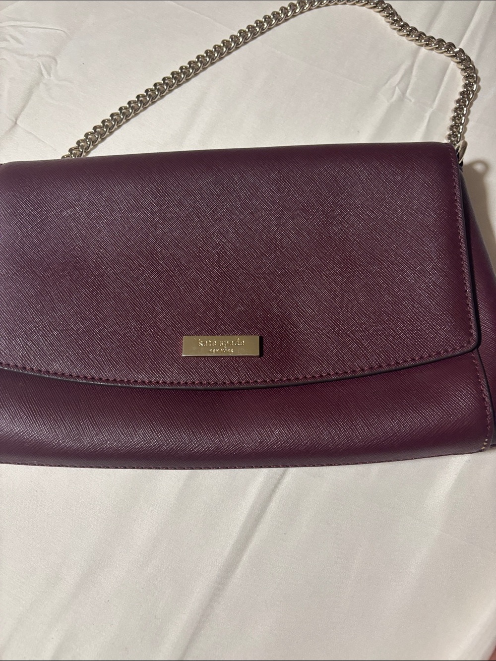 kate spade Plum Saffiano Leather Chain Shoulder Bag with Gold Plaque